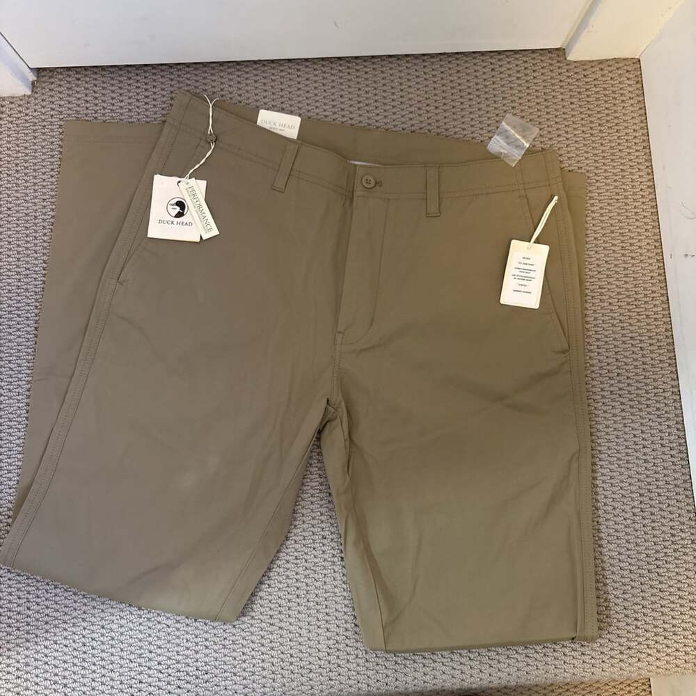 Duck Head Harbor Performance Chino Pants Size 34X32 NWT Stretch Dark Khaki